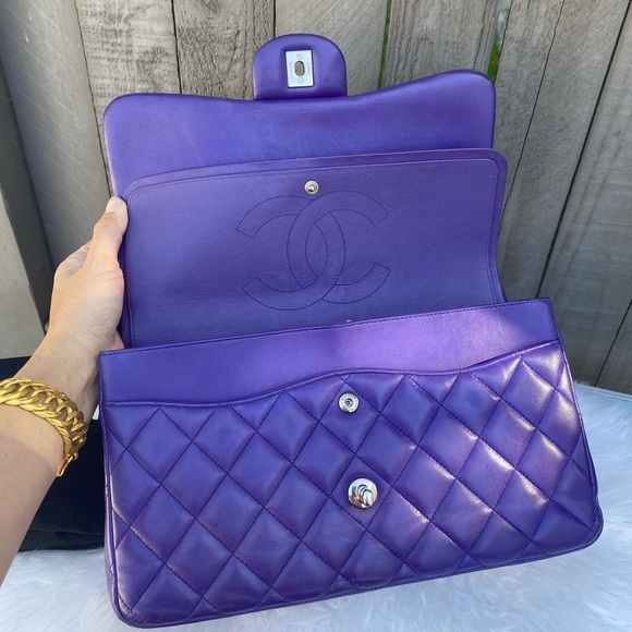 ⭐️JUMBO⭐️CHANEL classic Lambskin Jumbo double flap Lavender quilted silver chain - Picture 11 of 17